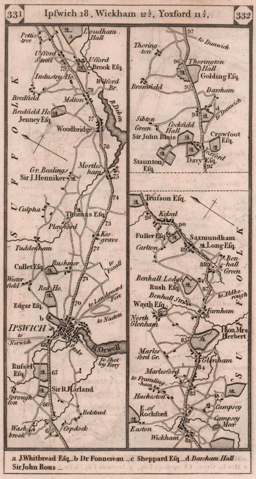 Ipswich-Woodbridge-Wickham Market-Saxmundham road strip map PATERSON 1803